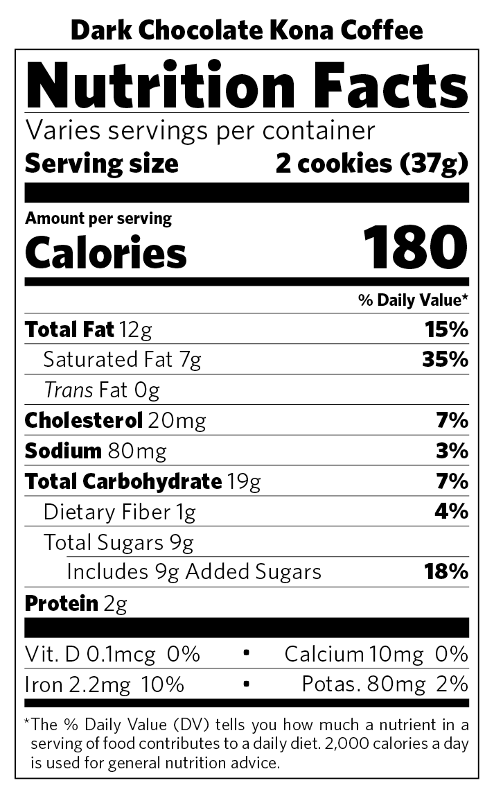Dark Chocolate Kona Coffee nutritional information