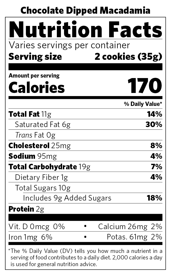 Chocolate Dipped Macadamia nutritional information