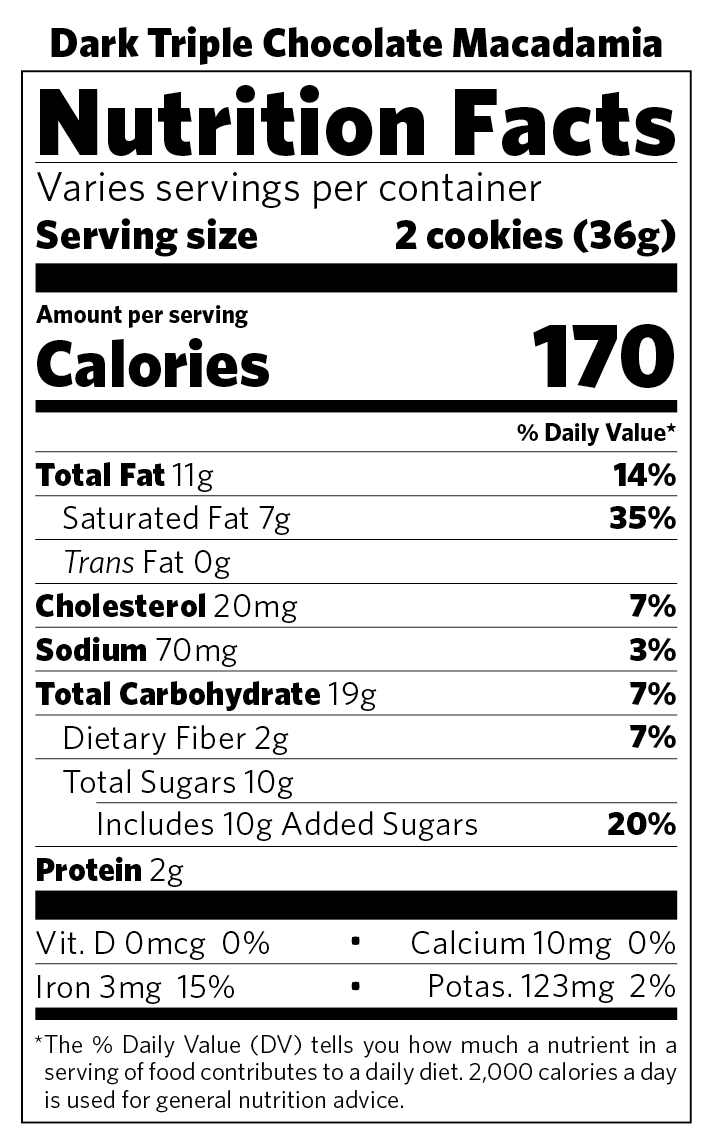 Dark Triple Chocolate Macadamia nutritional information