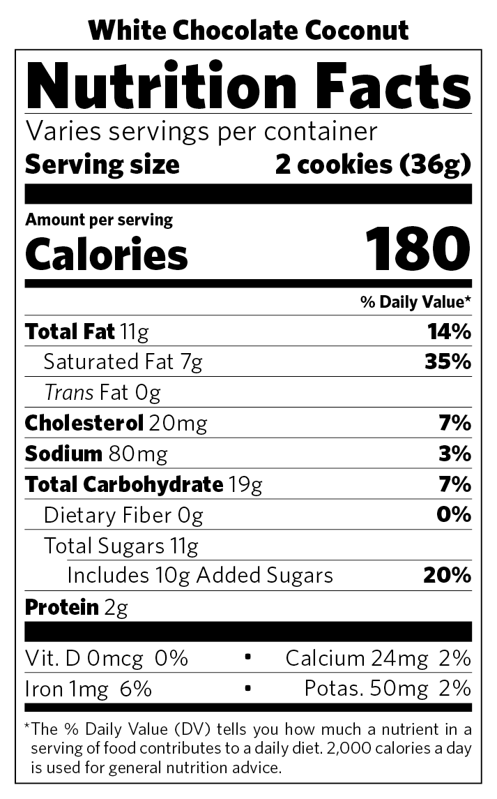 White Chocolate Coconut nutritional information