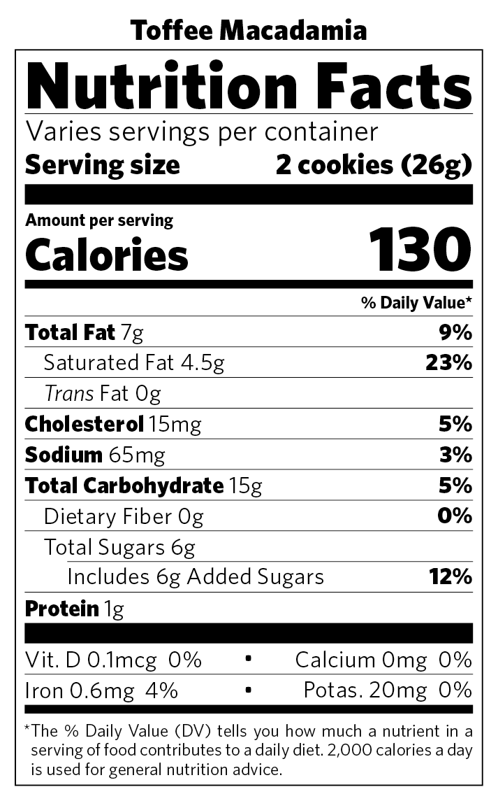 Toffee Macadamia nutritional information