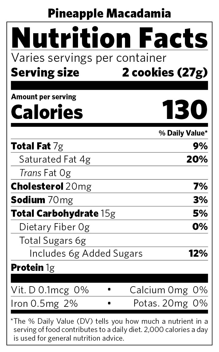 Pineapple Macadamia nutritional information