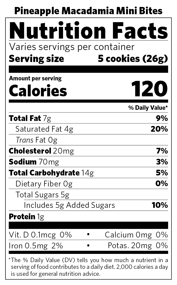 Pineapple Macadamia Mini Bites nutritional information
